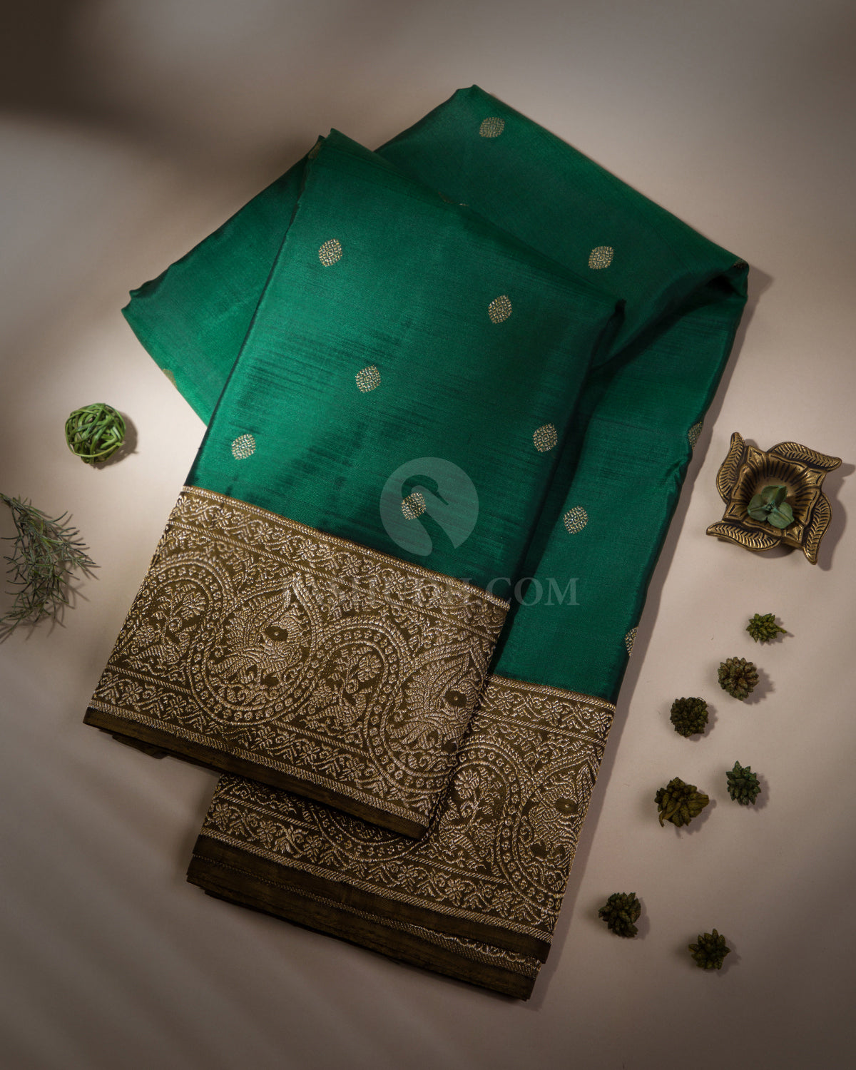 Deep Green Kanjivaram Silk Saree - S631 - View 1