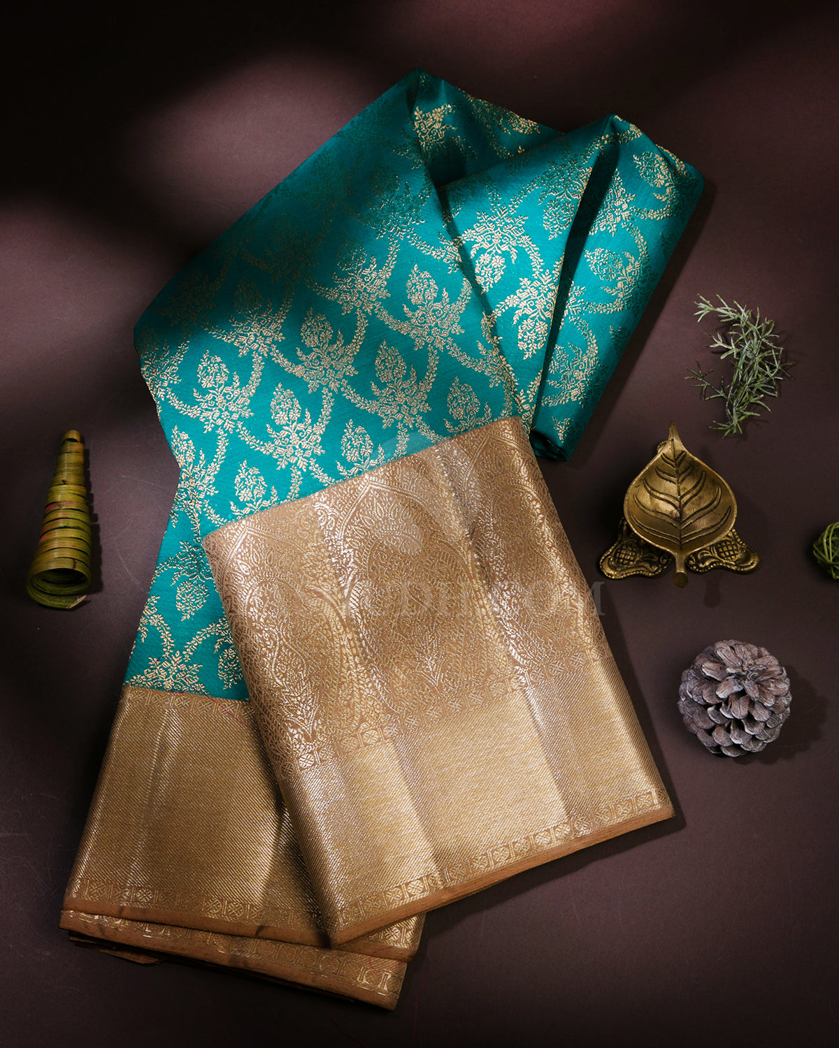 Anandha Blue and Khaki Pure Zari Kanjivaram Silk Saree - S688 - View 1