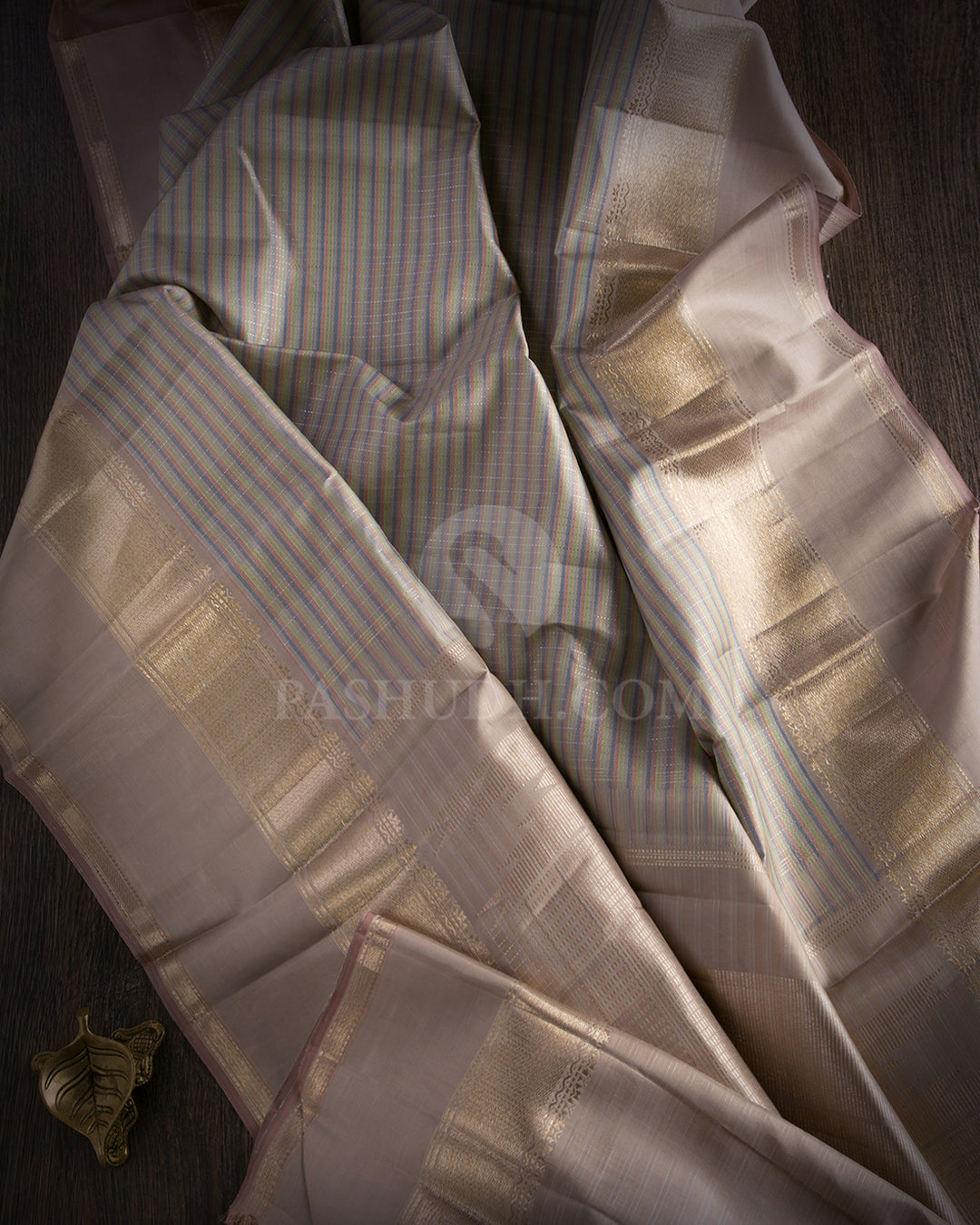 Pastel Ivory Pure Zari Kanjivaram Silk Saree - S677 -View 3