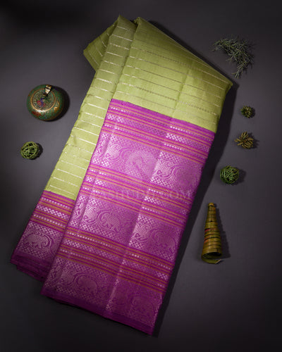 Elaichi Green and Lavender Kanjivaram Silk Saree - S644 - View 1