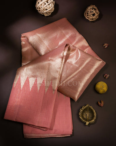 Peachy Pink Pure Zari Organza - Kanjivaram Silk Saree - S686 - View 1