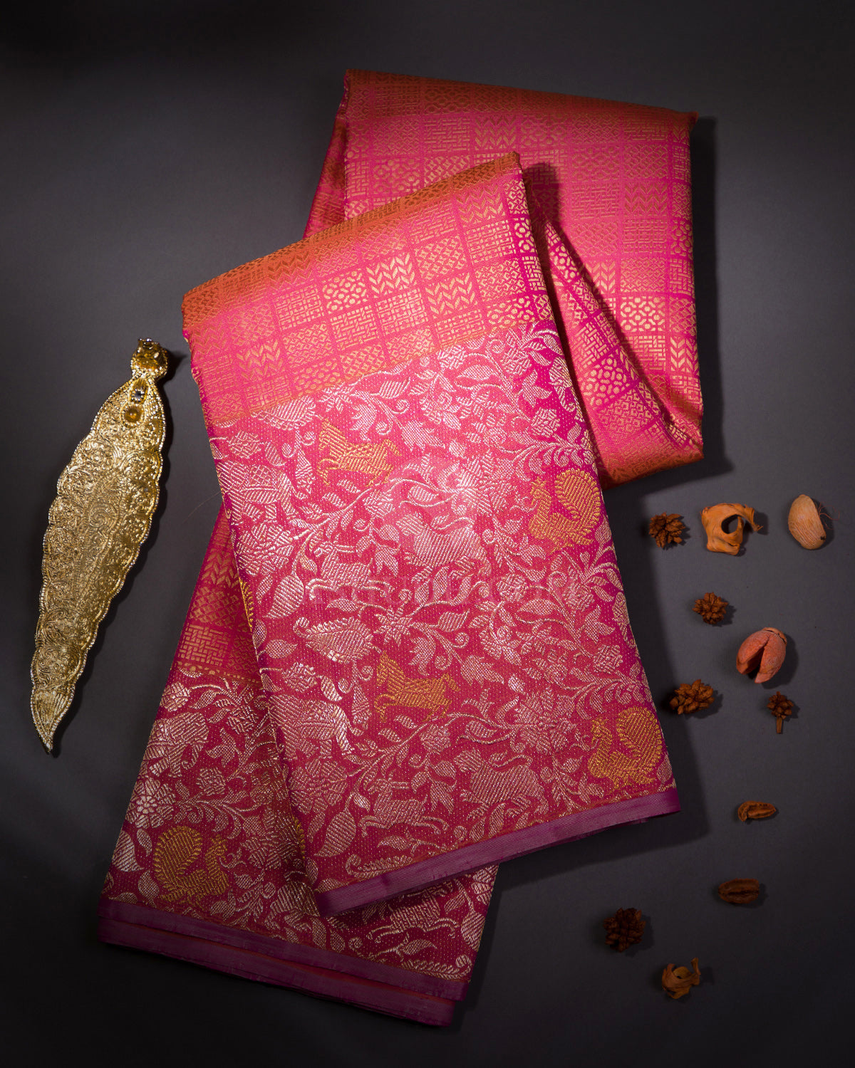 Punch Pink Pure Zari Kanjivaram Silk Saree - S651 - View 1