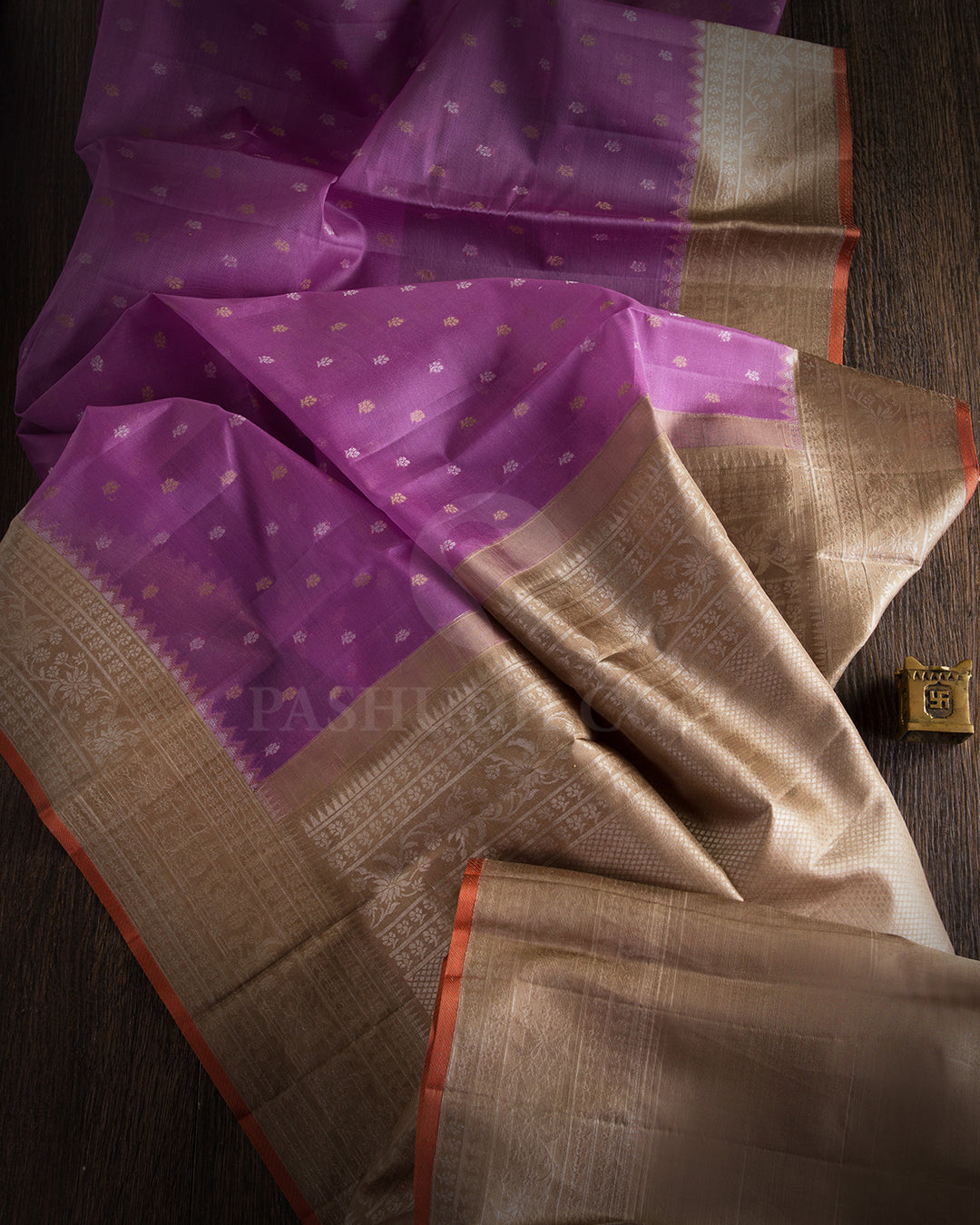  Lavender and Beige Soft Organza Kanjivaram Silk Saree - DJ144 5