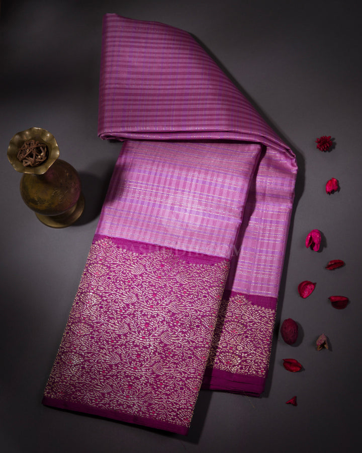Lavender and Violet Pure Zari Kanjivaram Silk Saree - S660 - View 1