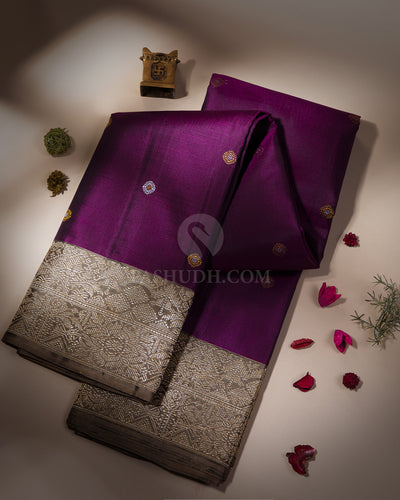 Purple and Grey Pure Zari Kanjivaram Silk Saree - S638 - View 1