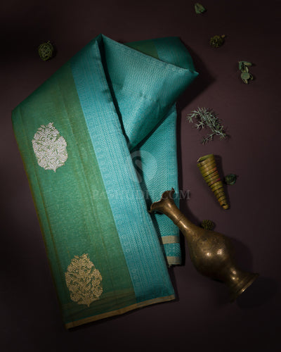 Green and Blue Organza Kanjivaram Silk Saree- S657 - View 1