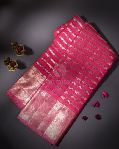 Candy Pink Organza Weave Kanjivaram Silk Saree - S637 - View 1