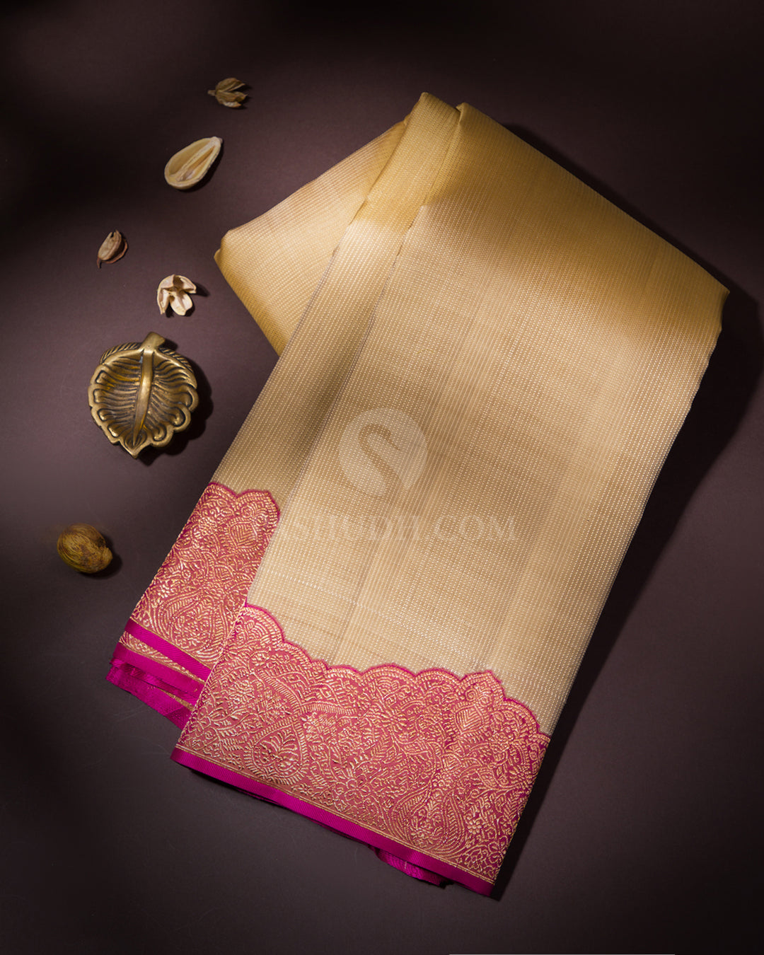 Peachy Pink and Cream Kanjivaram Saree - S582- View 1