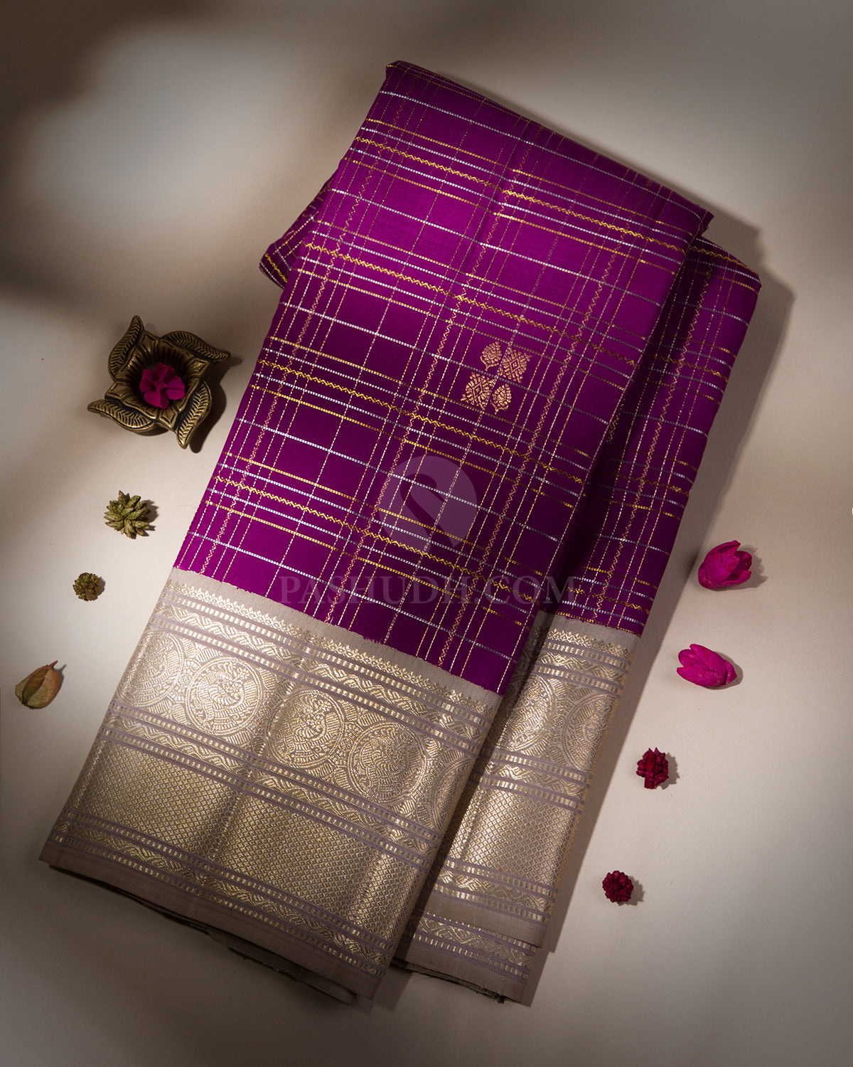 Purple and Grey Kanjivaram Silk Saree - S583 - View 1\