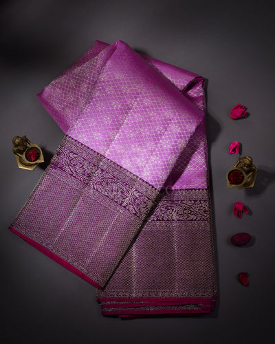 Lavender and Purple Pure Zari Kanjivaram Silk Saree - S665 - View 1