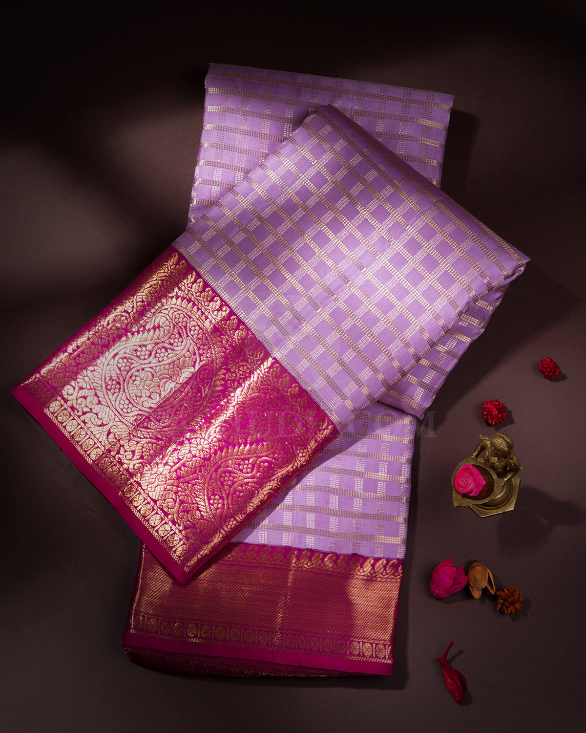 Lavender and Magenta Kanjivaram Silk Saree - S597 - View 1