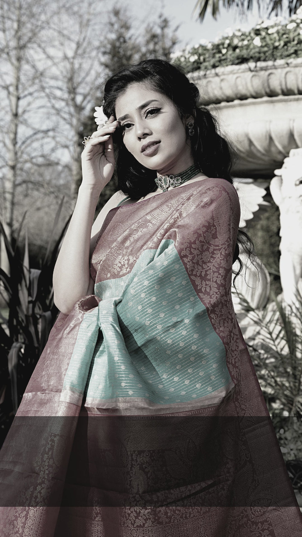 Sky Blue and Watermelon Pink Kanjivaram Silk Saree - S611\