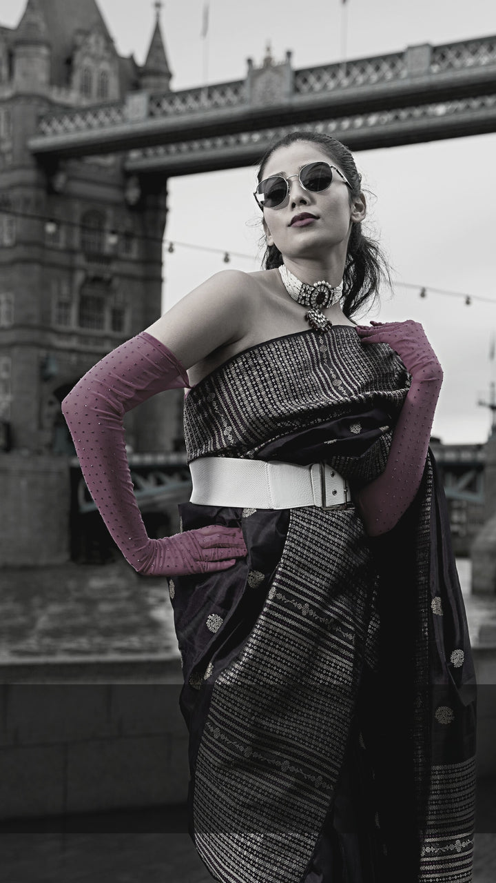 Eggplant Purple and Crimson Pink Pure Zari Kanjivaram Silk Saree - S605