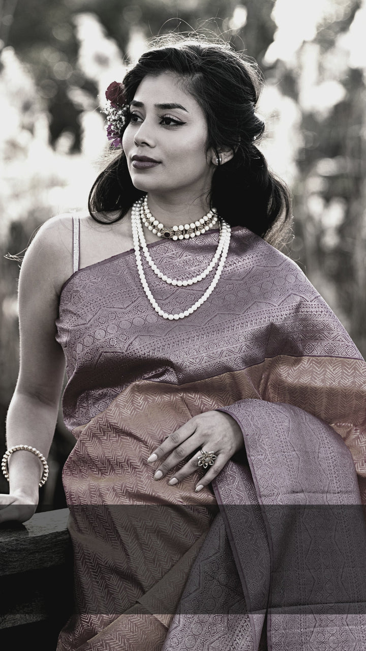 Pink Shot Orange and Deep Mauve Kanjivaram Silk Saree - S587 -V2